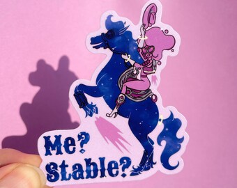 STABLE?! Die-Cut Sticker, Space Cowgirl Sticker, Alien Western, Cowgirl Sticker, Original Art, Laptop Sticker, Funny Sticker, Space Sticker