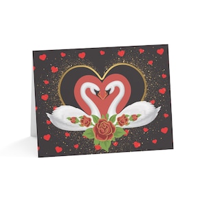 Cartões de felicitações, Dia dos Namorados, Cisnes, Coração, Amor, Cartões de Notas Românticos, Presentes de Aniversário, Papelaria com Fundo Preto