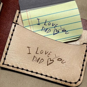 Personalized Leather Mens Wallet, Handmade Full grain gift for Boyfriend, Husband, Father, Dad, Handwriting Engraved Custom Note Anniversary