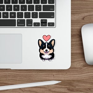 Corgi, Black Tan Corgi, Corgi Sticker, Tricolor Welsh Corgi, Valentine's Day Gift, Gift for Corgi Lovers, Corgi with Heart, Present, Boop