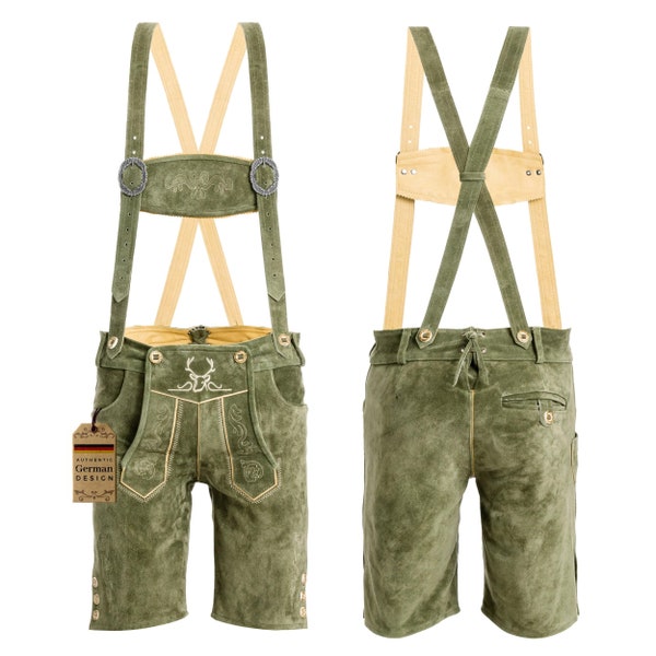 Bavaria Trachten Lederhosen Men, Oktoberfest Outfit Traditional German Clothing, German Costume Leiderhosen Short Green