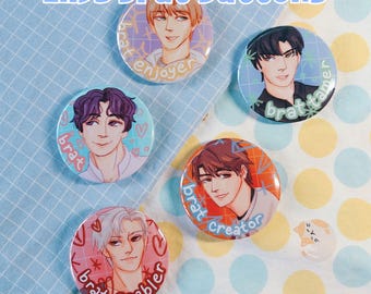Love and Deepspace Brat Metal Buttons - 2.5" LADS Can Badges of Xavier, Zayne, Rafayel, Sylus, and Caleb