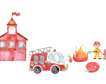 Wandtattoo „Feuerwehr" | Kinderwandmotiv | Kinderwandtattoo| Wandaufkleber Kinderzimmer | Babyzimmerwand |  Feuerwehrwache |Feuerwehrauto