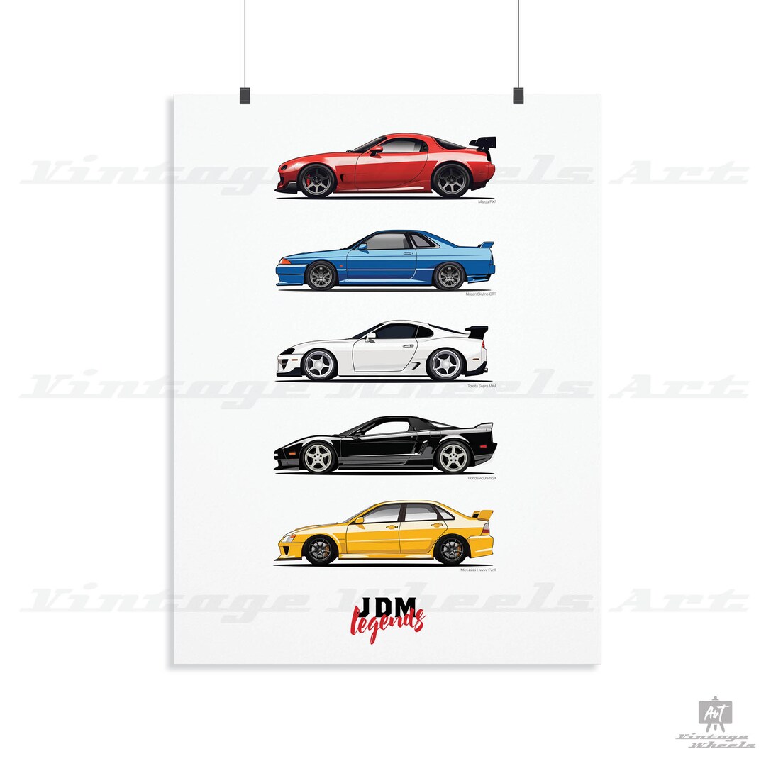 JDM Legends Car Poster, Toyota, Mazda, Nissan, Honda, Mitsubishi, Gift