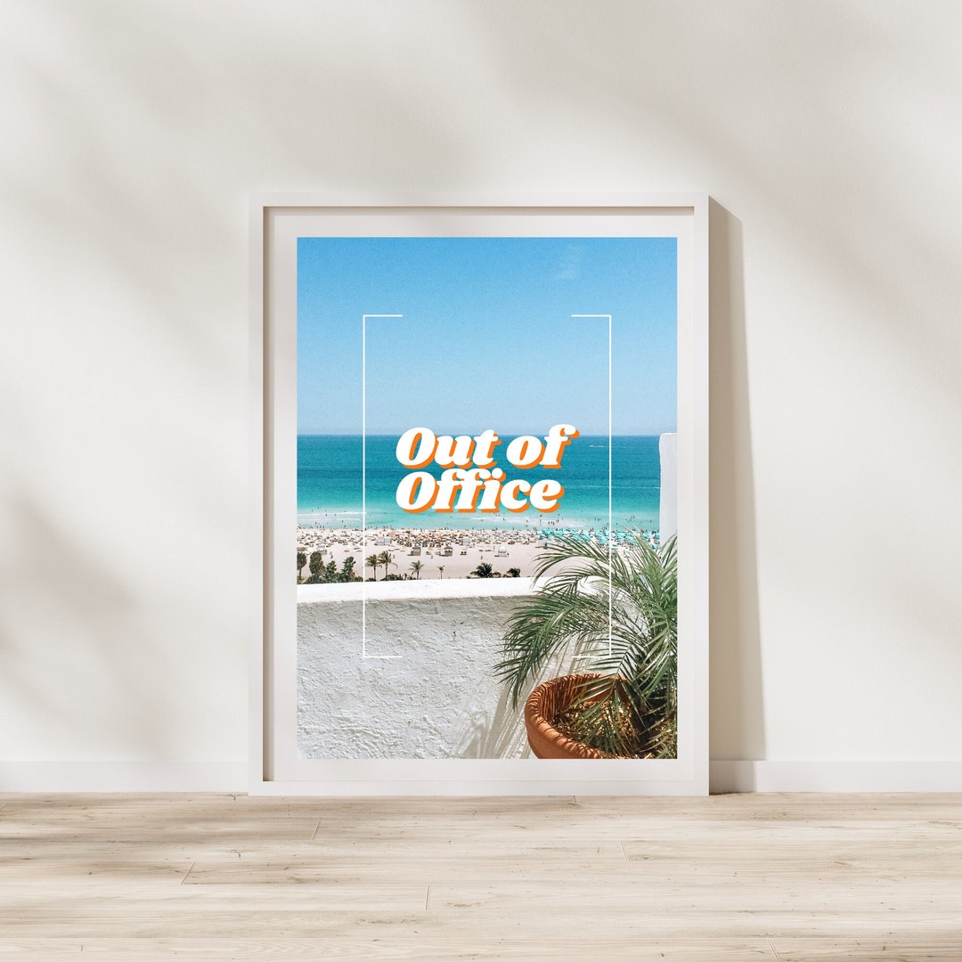 Out of Office Wall Art, Minimal Retro Coastal Wall Art, Out of Office