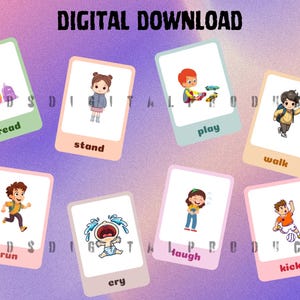Action Verbs Flashcards, Verb Flashcards for Kids, Preschool Action Words, Learning Verbs for Kids, Kindergarten Verb Activities