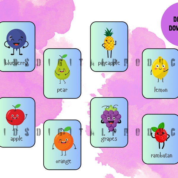 Kids flash cards | Primary Preschool cards | Fruits flashcards | Fun learning | Interesting image | Cute image | Creative cards | Colourful