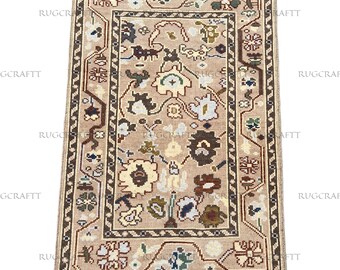 Tappeto in lana annodato a mano, beige, tradizionale, tribale, piccolo, antico, vintage, zerbino caucasico