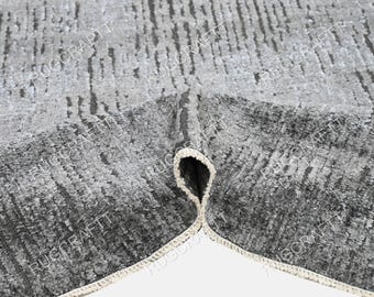 Hand Knotted Wool Viscose Area Rug Charcoal Silver Modern Abstract Textured Luxury Home Decor