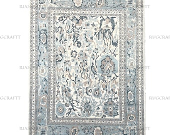 8x10 Hand Knotted Wool Rug Traditional Blue Vintage Persian Carpet Living Room Area Rug