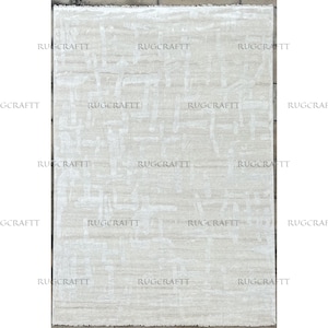Beige modern tapijt met patroon, handgeknoopte wol en 8 x 10 tapijt, minimalistisch laagpolig vloerkleed voor woonkamer, slaapkamer of kantoor