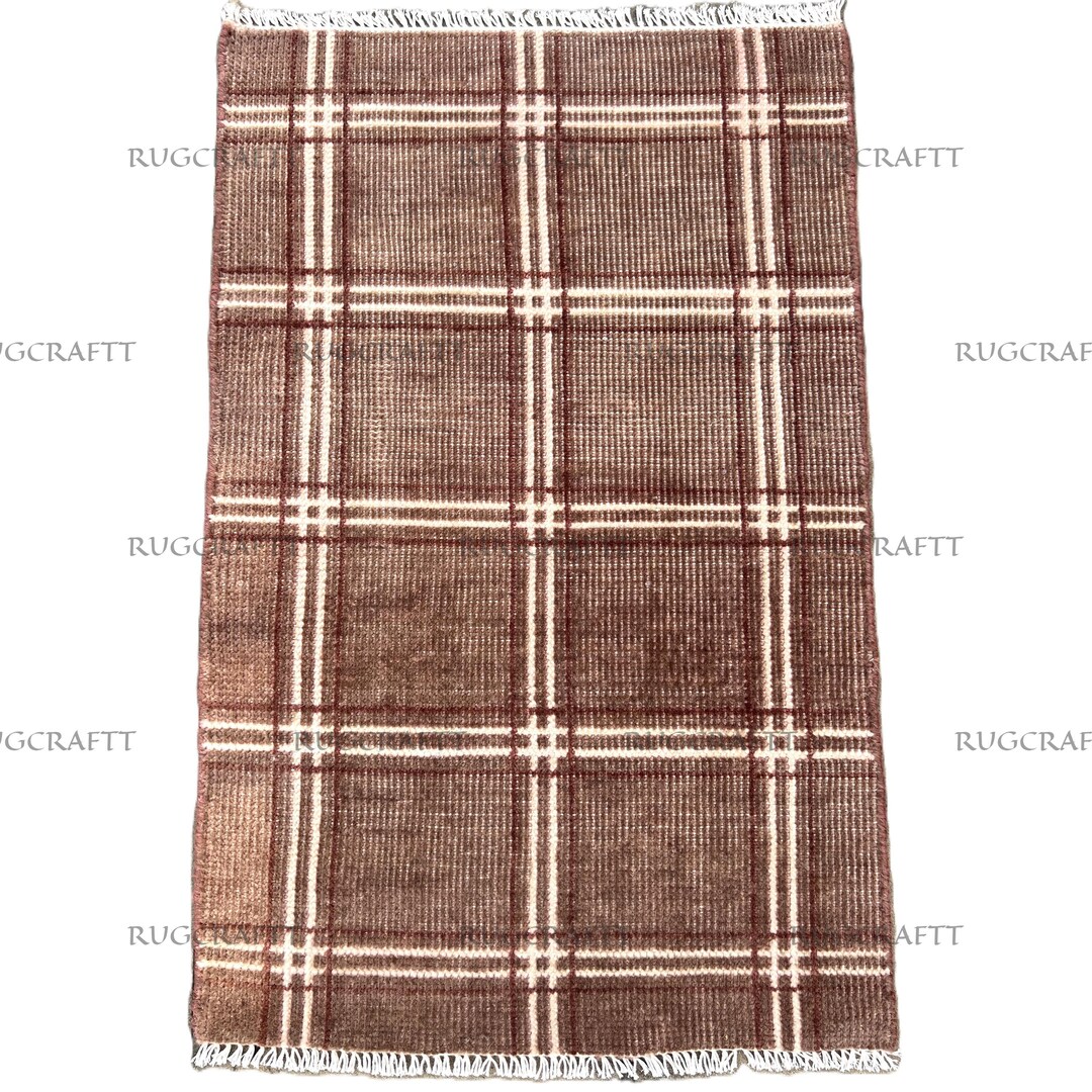 Brown Hand Knotted Wool Rug Grid Pattern 2x3, 3x5, 4x6 Area Carpet - Etsy