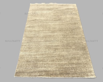 Hand Knotted 7x10 Beige Wool Area Rug – Modern Minimalist Carpet for living room decor