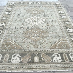 Green beige Oushak rug 9x12, hand knotted wool carpet, vintage geometric area rug, oriental large rug for living room, traditional wool rug