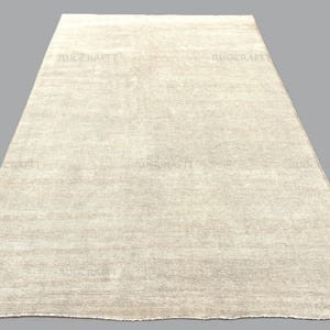8x10 9x12 hand knotted ivory wool rug, solid modern carpet for living room, bedroom & dining décor with minimalist contemporary design