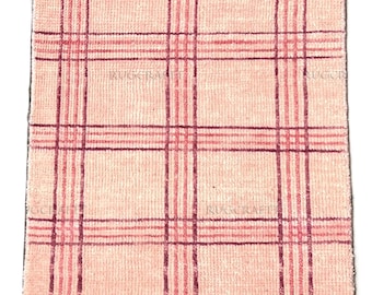 Hand Knotted Pink Plaid Wool Rug – Cozy Pastel Tartan Pattern living Room Area Rug