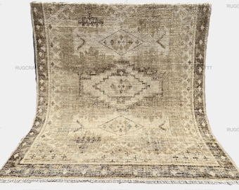Vintage Style Geometrische Medaillon umrandet Wolle Wohnzimmer Braun Beige Tribal Teppich