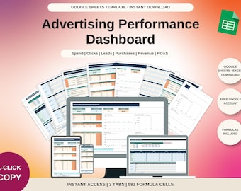 Advertising Performance Dashboard Google Sheets Template: ROAS, Revenue & Conversion Tracker for Small Business