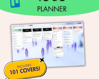 Trello Productivity Board Template, Daily Weekly Planner, Goals Tracker, Cards Covers (Digital Download)