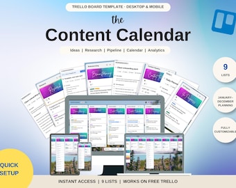 Trello Content Calendar Template, Social Media & Blog Planner (Digital Download)