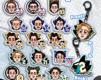 NHL/hockey: op spelershoofd en nummer geïnspireerde dubbelzijdige acryl sleutelhanger/bedel