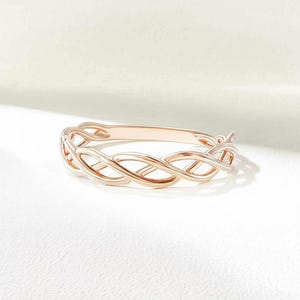 14k Solid Gold Celtic Knot Ring – Irish Wedding Band, Dainty Braided Stacking Ring for Women, Minimalist Promise Jewelry Gift