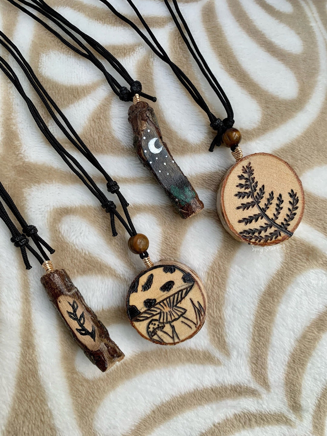 Hand Burned & Painted Wood Slice | 2 in 1 Adjustable Necklace and