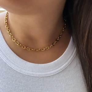 18K Choker Kette, Gliederkette, Glitzernde Chunky Halskette, Dicke Gold Kette Statement Halskette, Verstellbare Kette 13,5-15,5 Zoll