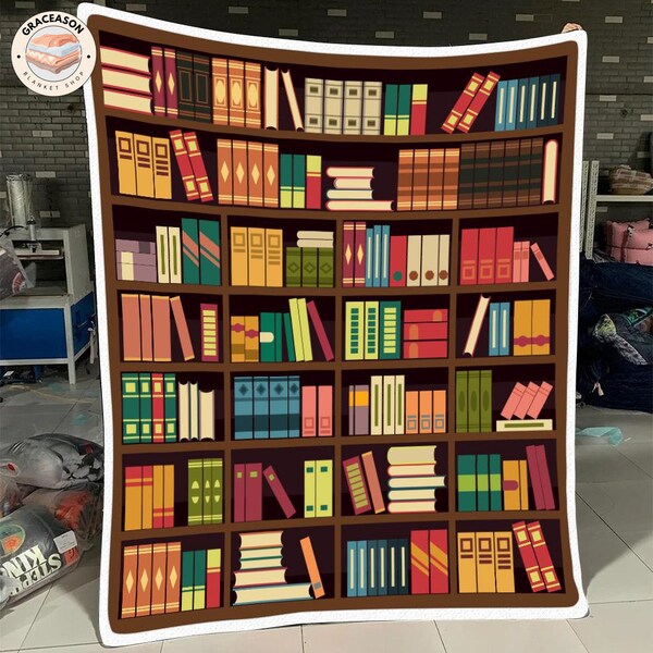 Book Lovers Gift Fleece Blanket, Premium Sherpa Blanket, Library Blanket, Bookshelf Blanket, Book Blanket