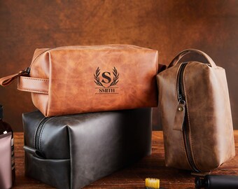 Aangepaste heren lederen Dopp Kit, gepersonaliseerde lederen toilettas, Valentijnscadeau voor hem, heren scheertas, reistassen