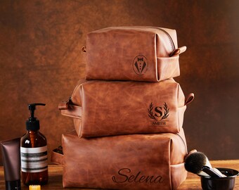 Handmade Leather Dopp Kit, Personalized Leather Toiletry Bag, Mens Shave Bag, Groomsmen Gift, Gift for Men