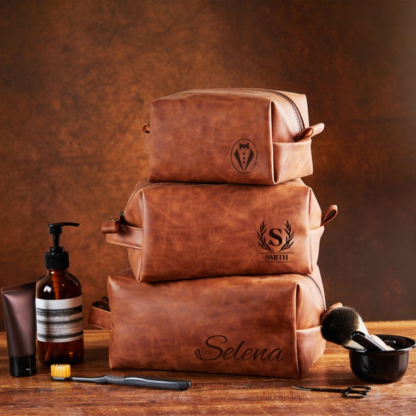 Handgefertigtes Leder Dopp Kit, personalisierte Leder Kulturtasche, Rasierbeutel für Männer, Trauzeugen Geschenk, Geschenk für Männer