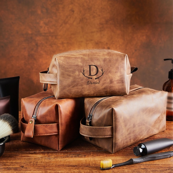 Customized Men Leather Dopp Kit, Personalized Leather Toiletry Bag, Valentine Gift for Him,  Mens Shave Bag, Personalized Groomsmen gift