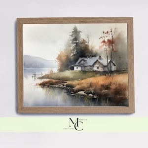 Barn Watercolor Wall Art, Farmhouse Landscape Print, Rustic Watercolor print, Housewarming Gift