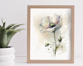 Poppy Wall Decor White Flower Wall Art for Entryway Poppy Botanical Wall Decor for Bathroom Gift for House Warming Gift For Gardner