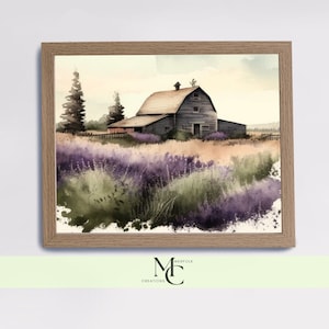 Landscape Wall Art Farmhouse Decor Lavender Fields Wall Art for Dorm Room Housewarming Gift Watercolor Landscape Decor Gift for Mom