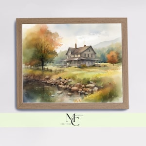 Modern Farmhouse Wall Decor, Farmhouse Watercolor Print, Country Style Decor, Barn Watercolor Print, Watercolor Farmhouse Wall Art, Wall Art