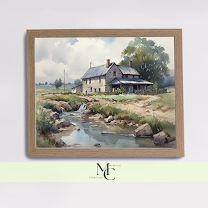 Vintage Farmhouse Wall Decor, Farmhouse Watercolor Print, Country Style Decor, Barn Watercolor Print, Watercolor Farmhouse Wall Art