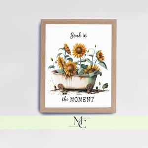 Sunflower Bathtub print for Bathroom Wall Art Sunflower Bathroom Wall Decor Vintage Bathtub Wall art For Farmhouse bathroom decor for House