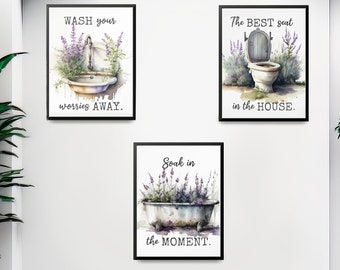 Set of 3 Bathroom Decor Wall Art for Bathroom Lavender Wall Decor for Housewarming Gift Wall Art for Bathroom Sink wall Art DIGITAL DOWNLOAD