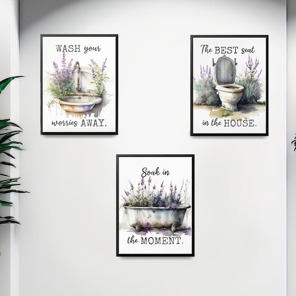 Set of 3 Bathroom Decor Wall Art for Bathroom Lavender Wall Decor for Housewarming Gift Wall Art for Bathroom Sink wall Art DIGITAL DOWNLOAD