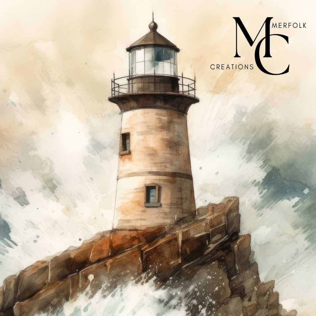 Lighthouse Watercolor Print, Lighthouse Wall Art, Beach House Decor ...