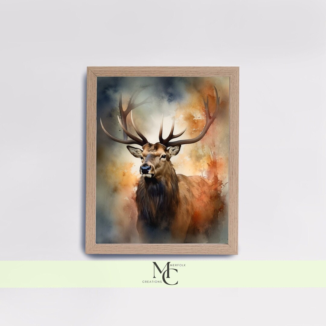 Woodland Elk Watercolor Print, Woodland Elk Print, Elk Watercolor