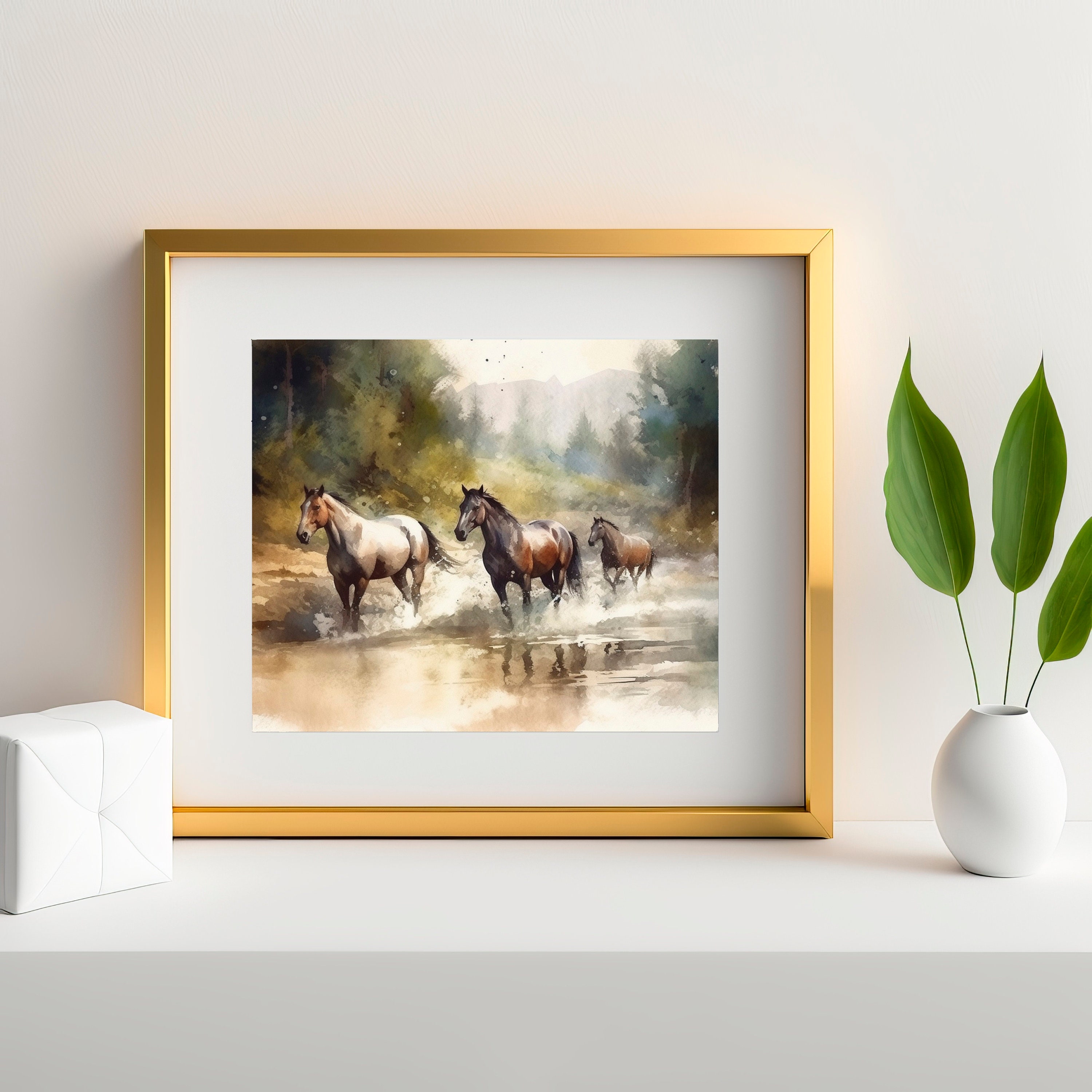 Wild Horses Wall Decor for Bedroom Landscape Watercolor Wall Art Nature ...