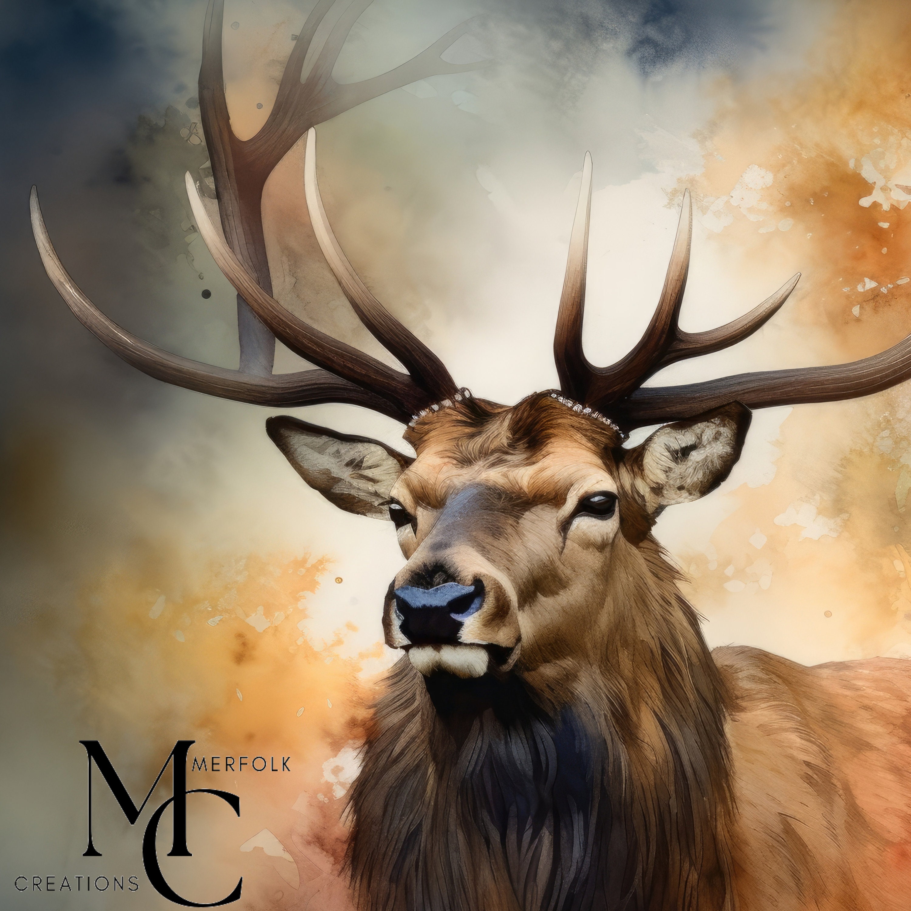 Woodland Elk Watercolor Print, Woodland Elk Print, Elk Watercolor