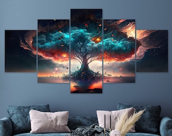 Abstract Tree of Life Canvas Art 5 Piece Framed Fantasy Wall Decor