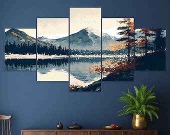 Watercolour Winter Nature Scenery 5 Piece Canvas Wall Art Framed Multi Panel Prints Painting Style Art Modern Home Decor