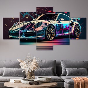 Porsche Sports Car 5 piezas lienzo pared arte enmarcado Multi Panel impresiones pintura abstracta estilo arte moderno decoración del hogar