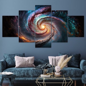 Milky Way Spiral Galaxy Cosmic Scene 5 Piece Canvas Art Multi Panel Wall Prints Modern Home Decor