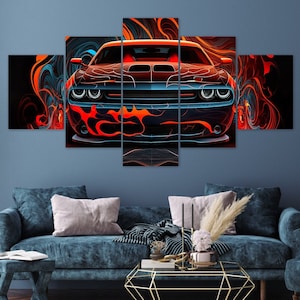 Abstract Dodge Challenger Car 5 Piece Canvas Wall Art Framed Multi Panel Prints Painting Style Art Modern Home Decor